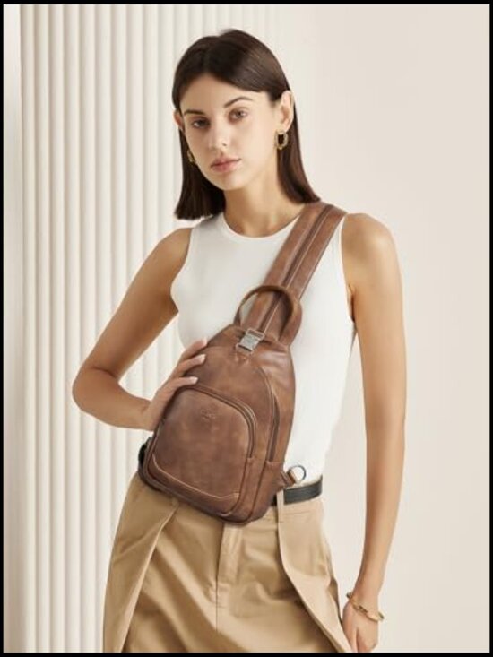 Leather Convertible Sling Backpack Purse Crossbody Bag Travel Chic Minimal